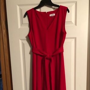 Calvin Klein Red Self-Tie A-Line Dress